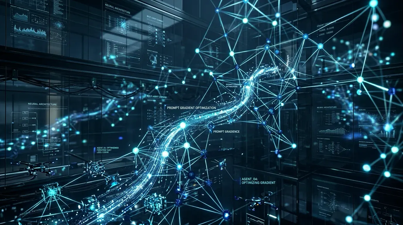Ilustrasi Arsitektur Teknis 16:9 AgentGrad 2026: Arsitektur Sequential Intervention, Agent-Level Supervision, dan Semantic Textual Gradient Abstraction pada Multi-Agent Systems